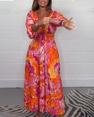 Élodie™ | Long Colorful Dress with Deep V-Neck
