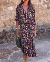 Sylvie™ | Retro Printed V-Neck Dress