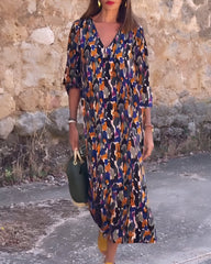 Sylvie™ | Retro Printed V-Neck Dress