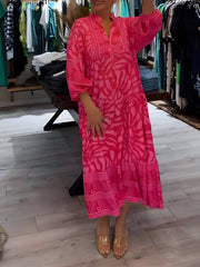 Adéle™ | Elegant Dress with Print and V-Neck