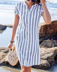 Marthe™ | Elegant Striped Shirt Dress