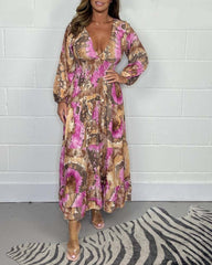 Élodie™ | Long Colorful Dress with Deep V-Neck