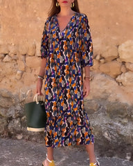 Sylvie™ | Retro Printed V-Neck Dress