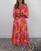 Élodie™ | Long Colorful Dress with Deep V-Neck