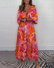Élodie™ | Long Colorful Dress with Deep V-Neck