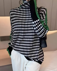 Romée™ | Elegant Knitted Sweater with High Collar and Diamond Pattern
