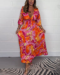 Élodie™ | Long Colorful Dress with Deep V-Neck