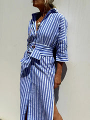 Vivienne™ | Elegant Striped Shirt Dress