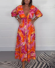 Élodie™ | Long Colorful Dress with Deep V-Neck