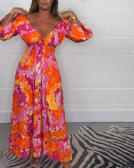 Élodie™ | Long Colorful Dress with Deep V-Neck