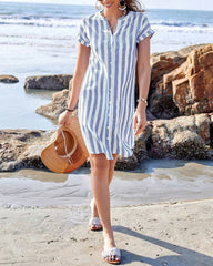 Marthe™ | Elegant Striped Shirt Dress