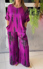 NOËLLE™ | Casual two-piece satin suit with round neck