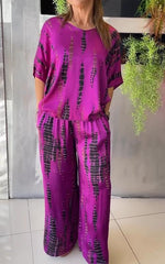 NOËLLE™ | Casual two-piece satin suit with round neck