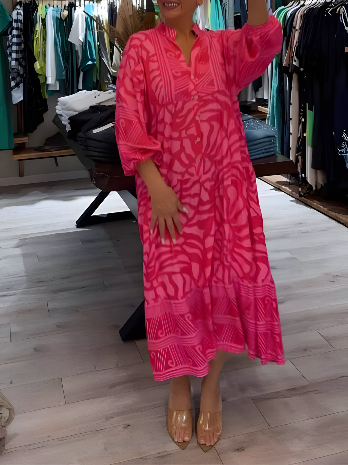 Adéle™ | Elegant Dress with Print and V-Neck