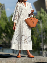 Véronique™ | Elegant Midi Dress with Embroidery