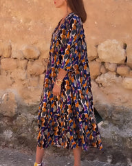 Sylvie™ | Retro Printed V-Neck Dress