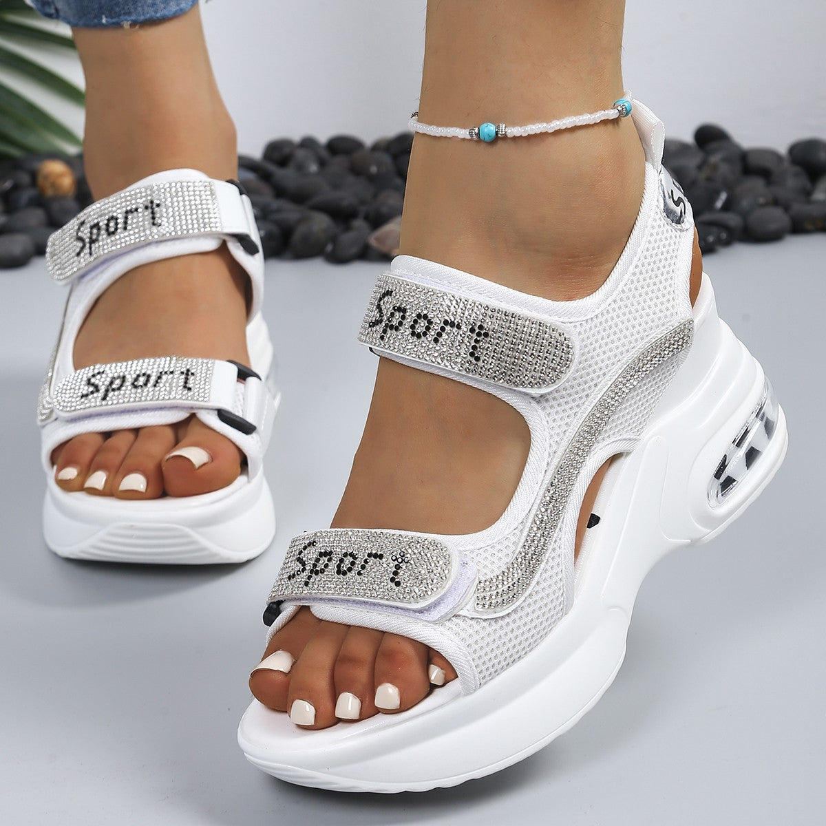 Selena | Elegant Comfort Sandals with Platform and Rhinestones