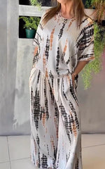 NOËLLE™ | Casual two-piece satin suit with round neck
