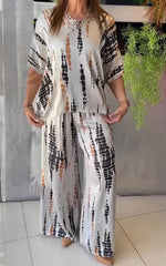 NOËLLE™ | Casual two-piece satin suit with round neck