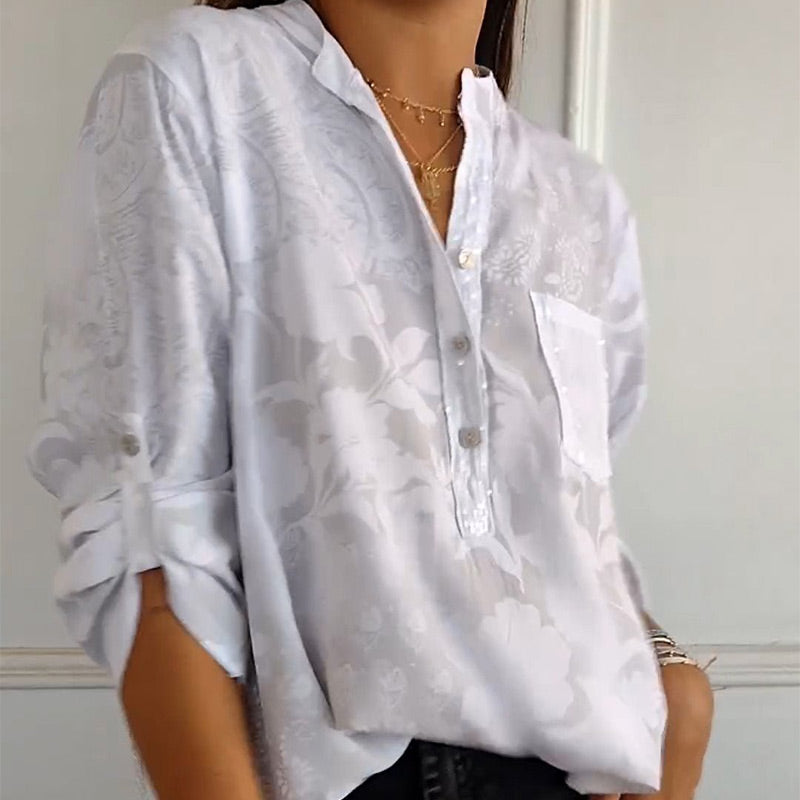 Carla™  | Printed Blouse with Roll-Up Sleeves